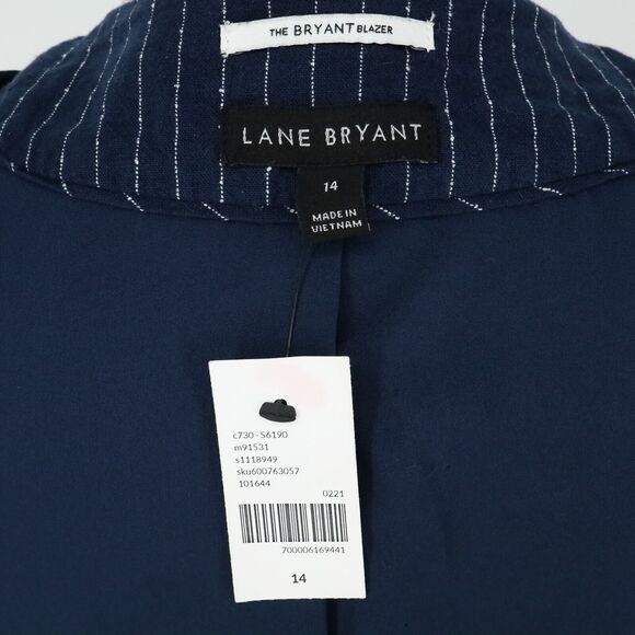 Lane Bryant Jacket Womens 14 Navy Blue White Linen Blend Stripe Blazer New FLAW - Picture 9 of 16